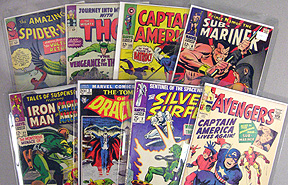 Some of our favorite Marvel silver age comics including:Avengers, Amazing Spider-man,Thor, Captain America, Sub-Mariner, X-men and Silver Surfer