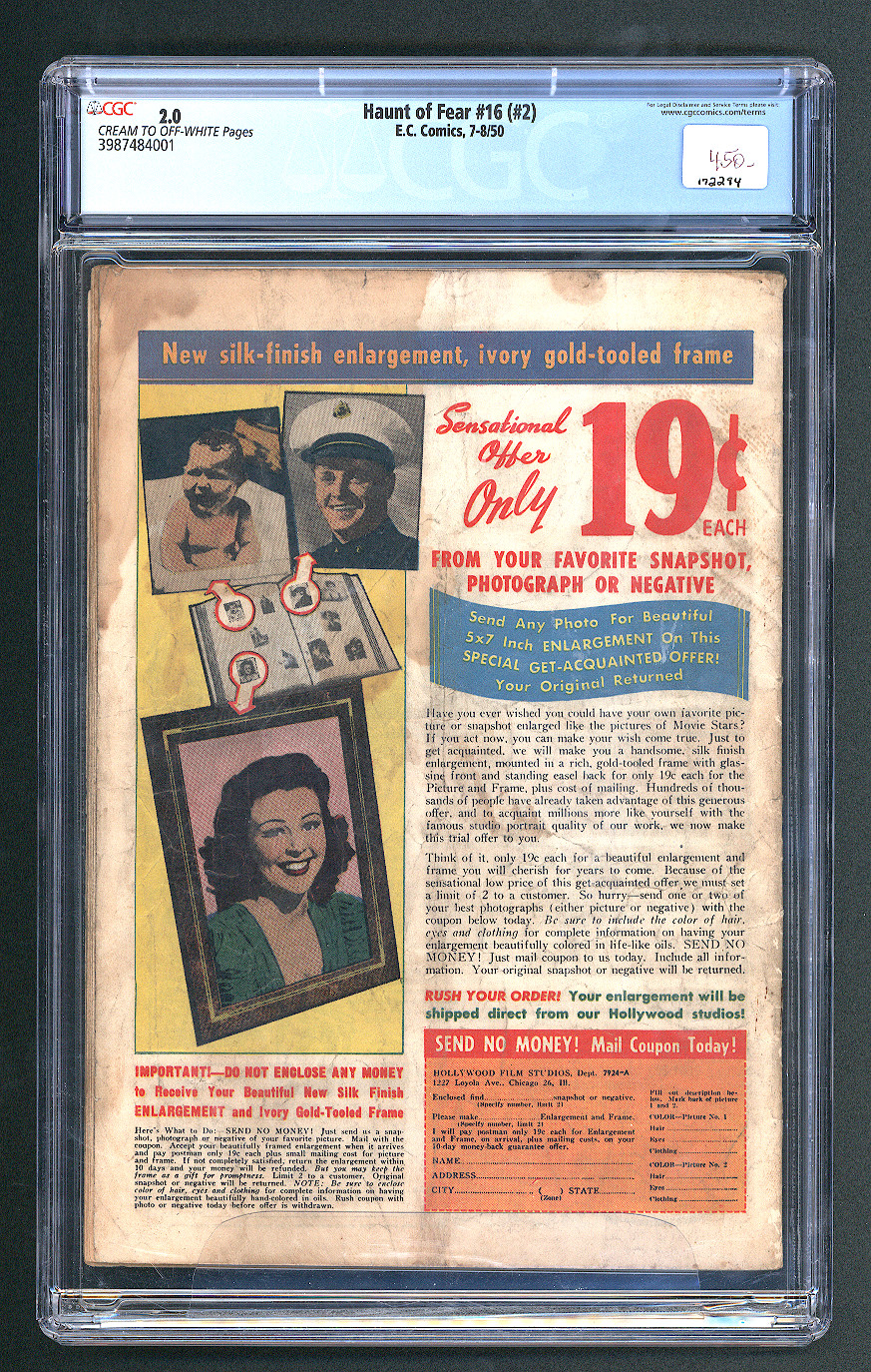 Haunt of Fear #16 #2 (1950) CGC 2.0 Back Cover