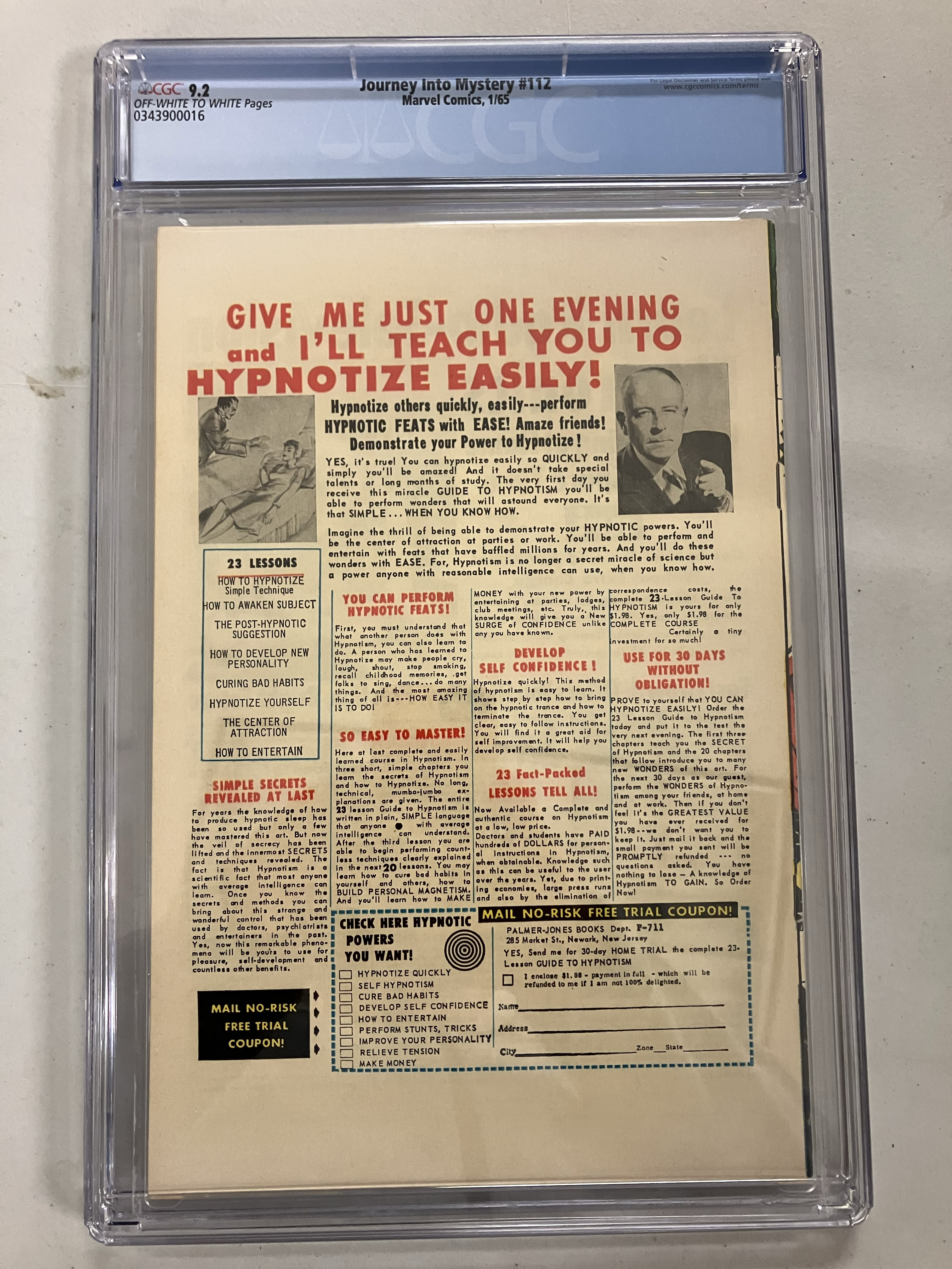 Journey Into Mystery (Thor) #112 CGC 9.2 Back Cover
