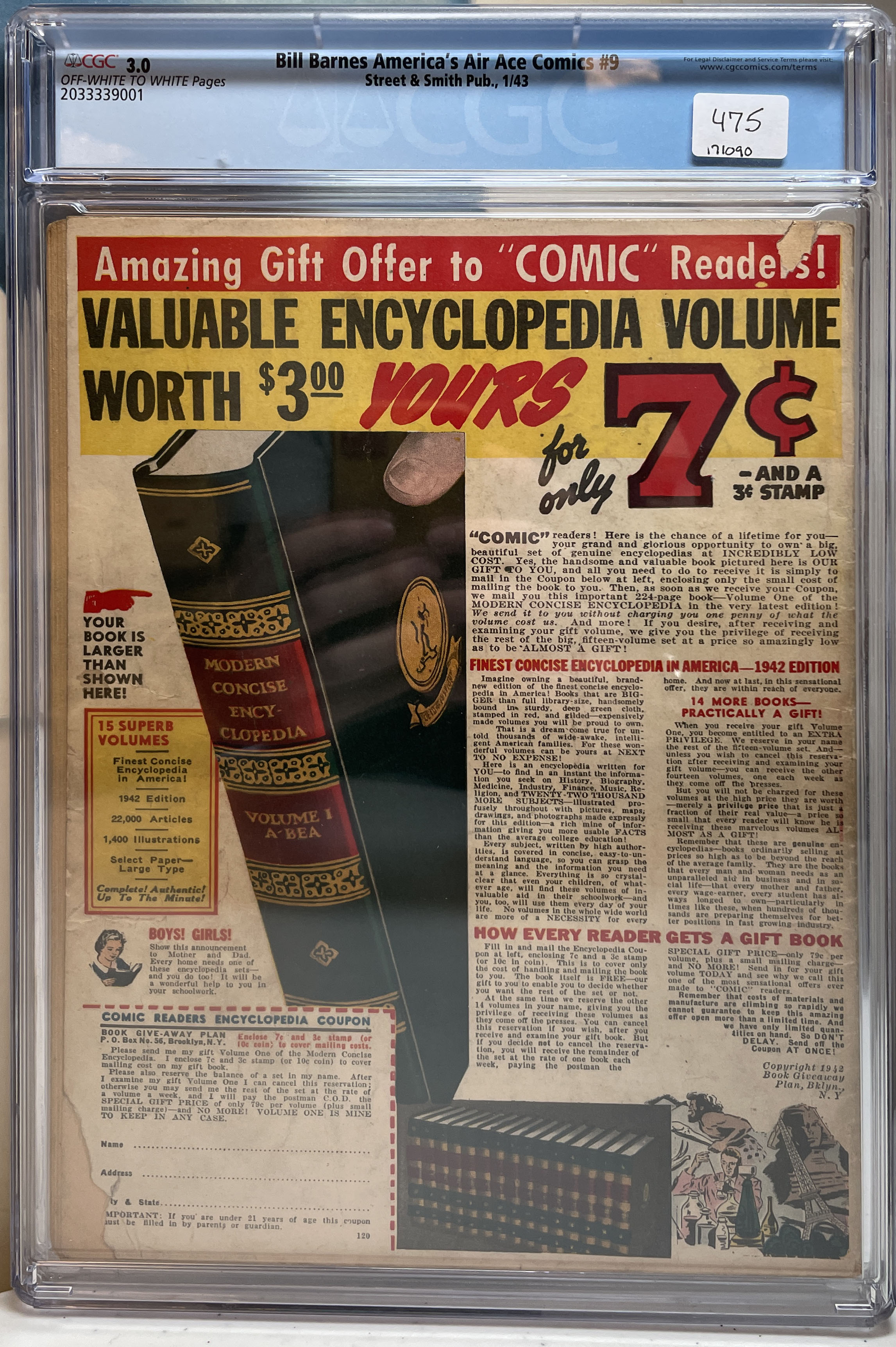 Air Ace(Vol. 1) #9 CGC 3.0 Back Cover