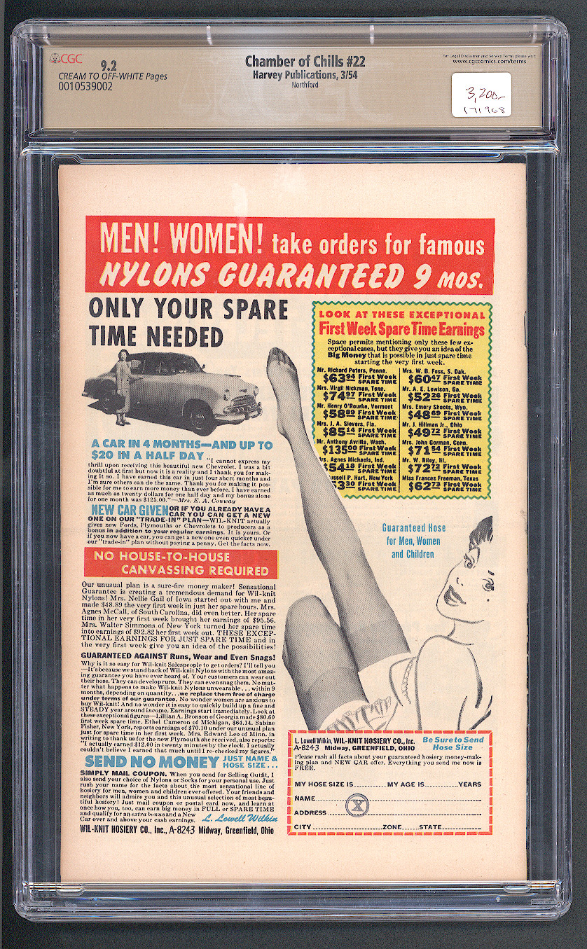 Chamber of Chills(1950) #22 CGC 9.2 Back Cover