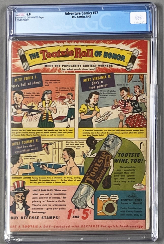 Adventure Comics #77 CGC 6.0 Back Cover