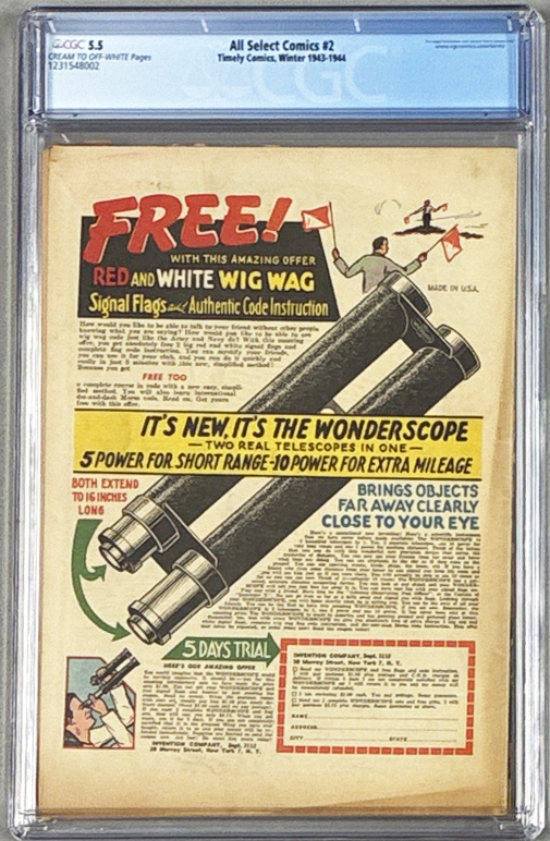 All-Select Comics #2 CGC 5.5 Back Cover