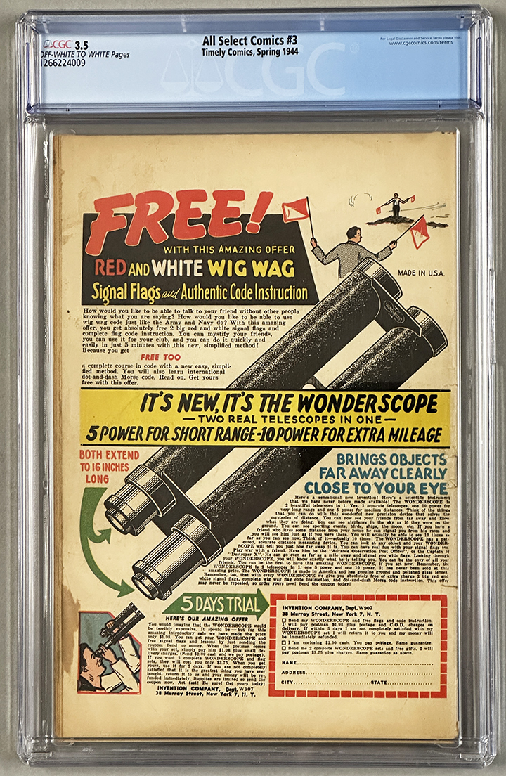 All-Select Comics #3 CGC 3.5 Back Cover
