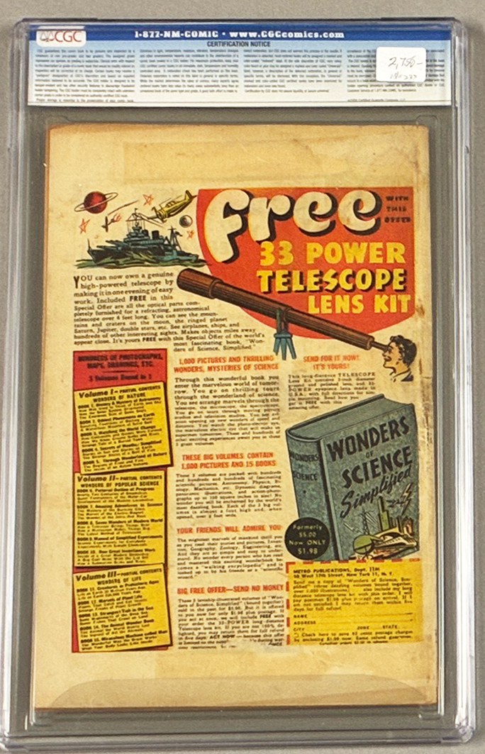 All-Select Comics #5 CGC 4.0 Back Cover
