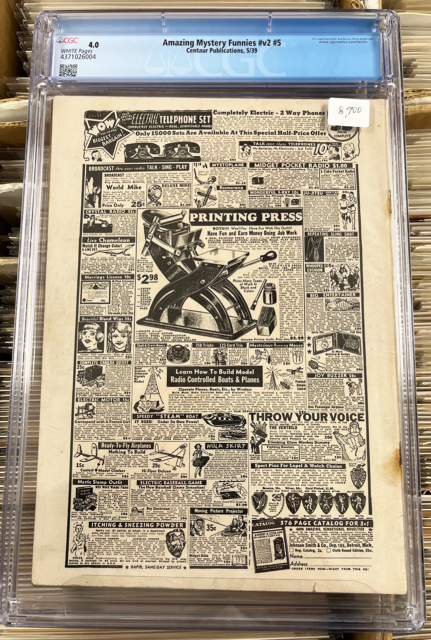 Amazing Mystery Funnies (Vol. 2) #5 CGC 4.0 Back Cover