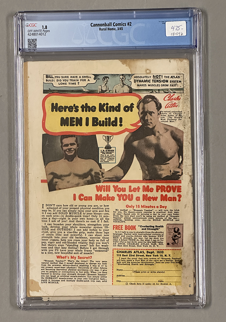 Cannonball Comics #2 CGC 1.8 Back Cover