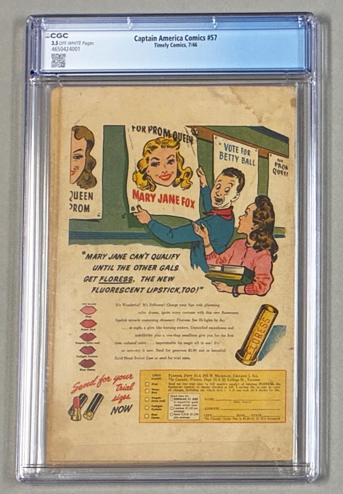 Captain America Comics #57 CGC 3.5 Back Cover