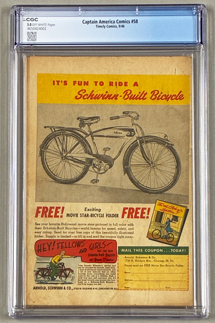 Captain America Comics #58 CGC 3.0 Back Cover