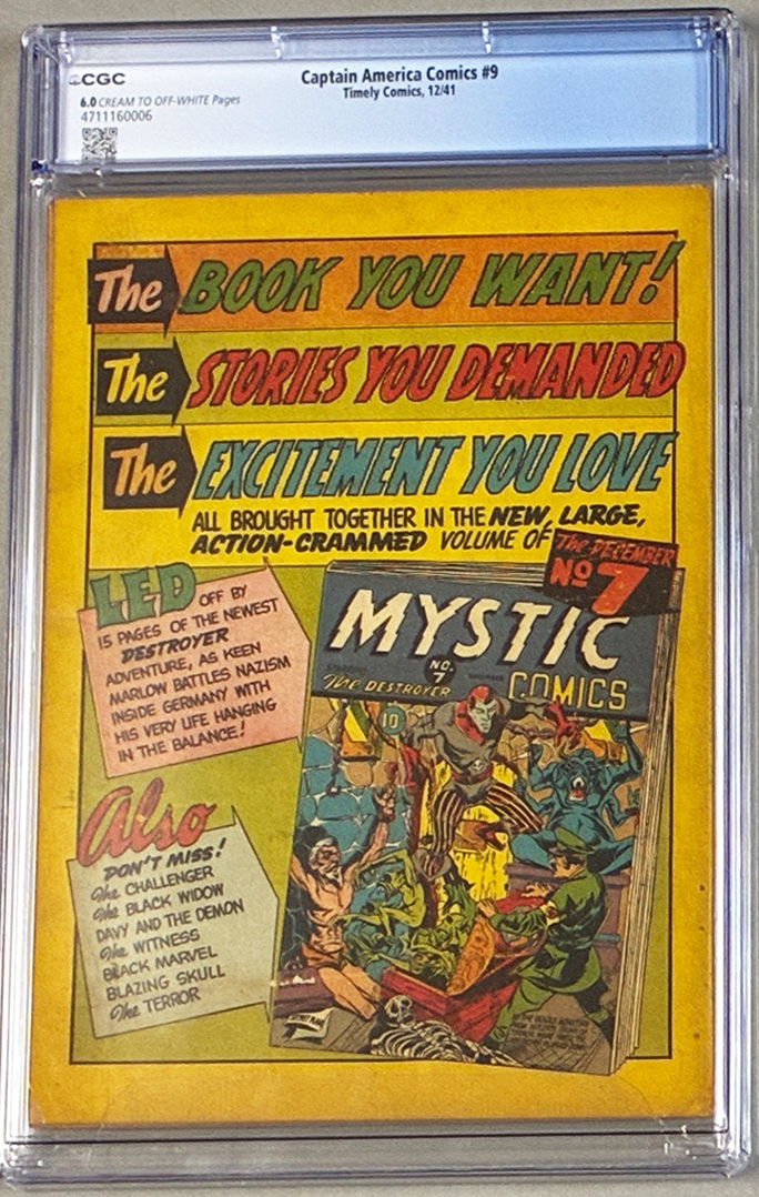 Captain America Comics #9 CGC 6.0 Back Cover