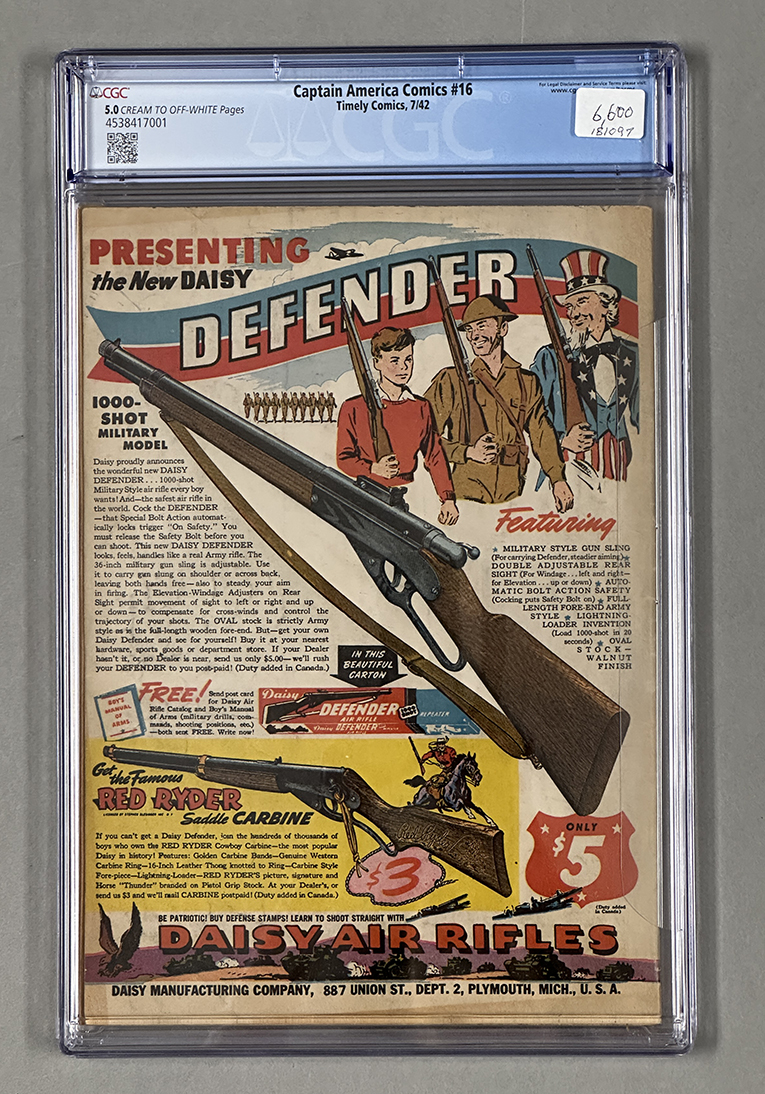 Captain America Comics #16 CGC 5.0 Back Cover