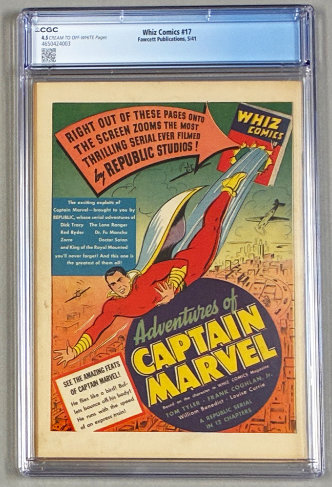 Whiz #17 CGC 4.5 Back Cover
