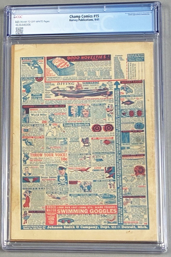 Champ Comics #15 CGC 3.5 Back Cover
