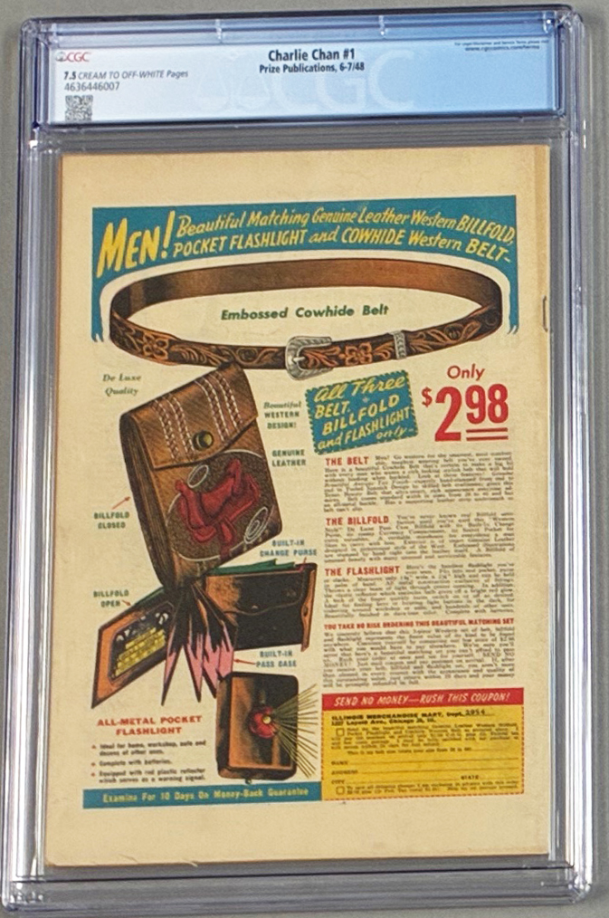 Charlie Chan #1 CGC 7.5 Back Cover