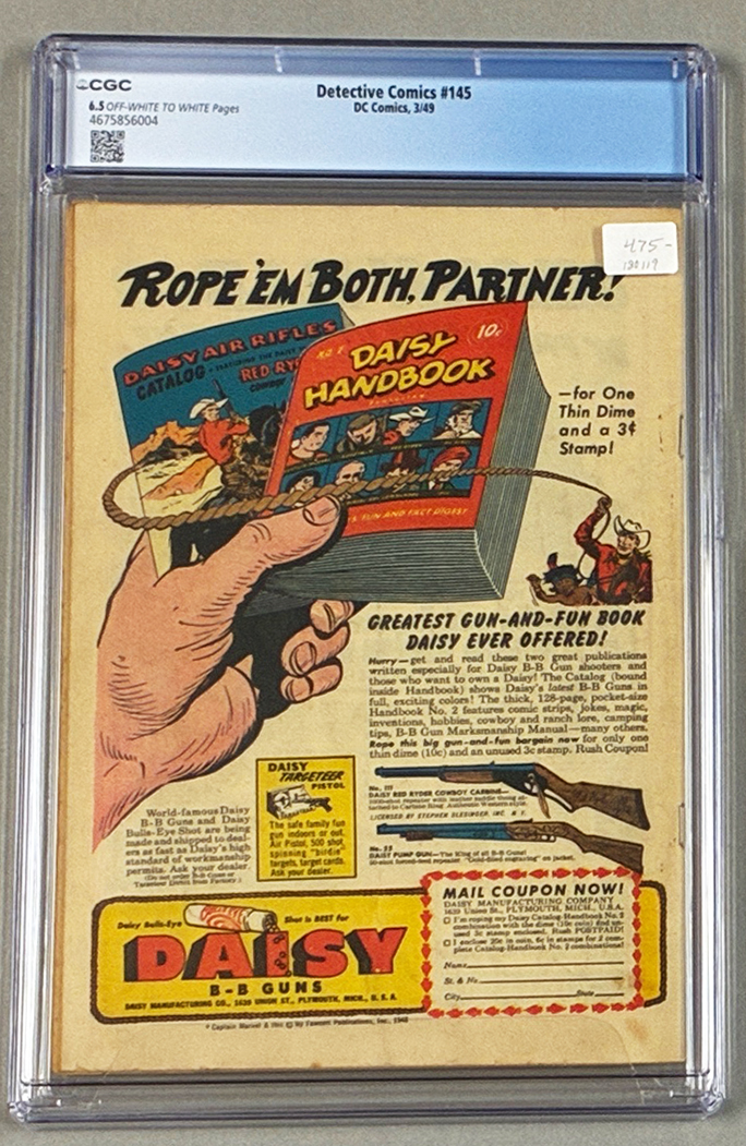 Detective Comics #145 CGC 6.5 Back Cover