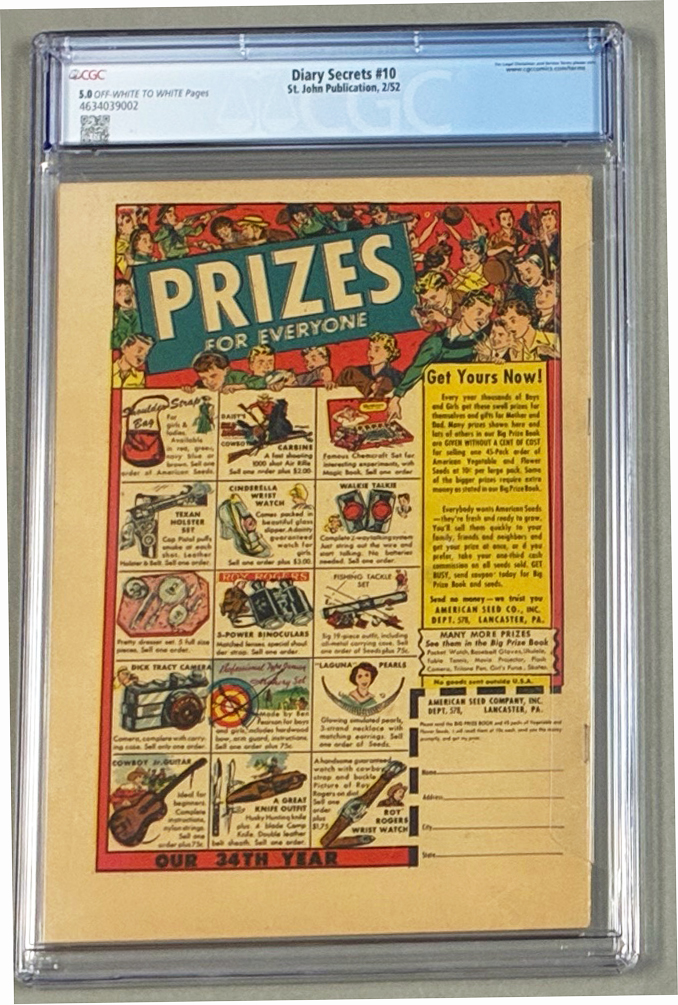 Diary Secrets #10 CGC 5.0 Back Cover