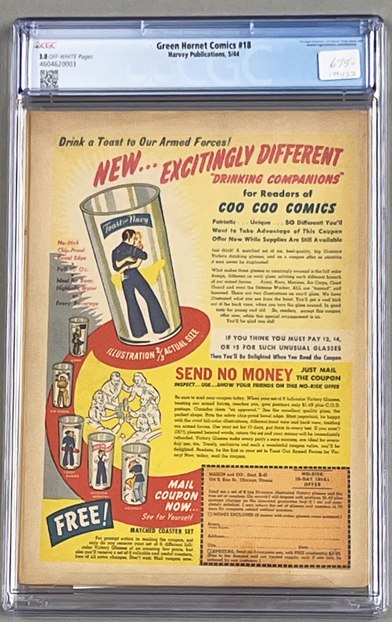 Green Hornet (Harvey) #18 CGC 3.0 Back Cover