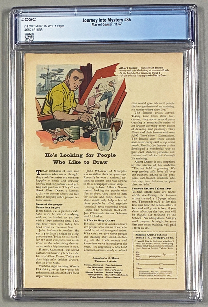 Journey Into Mystery (Thor) #86 CGC 7.0 Back Cover