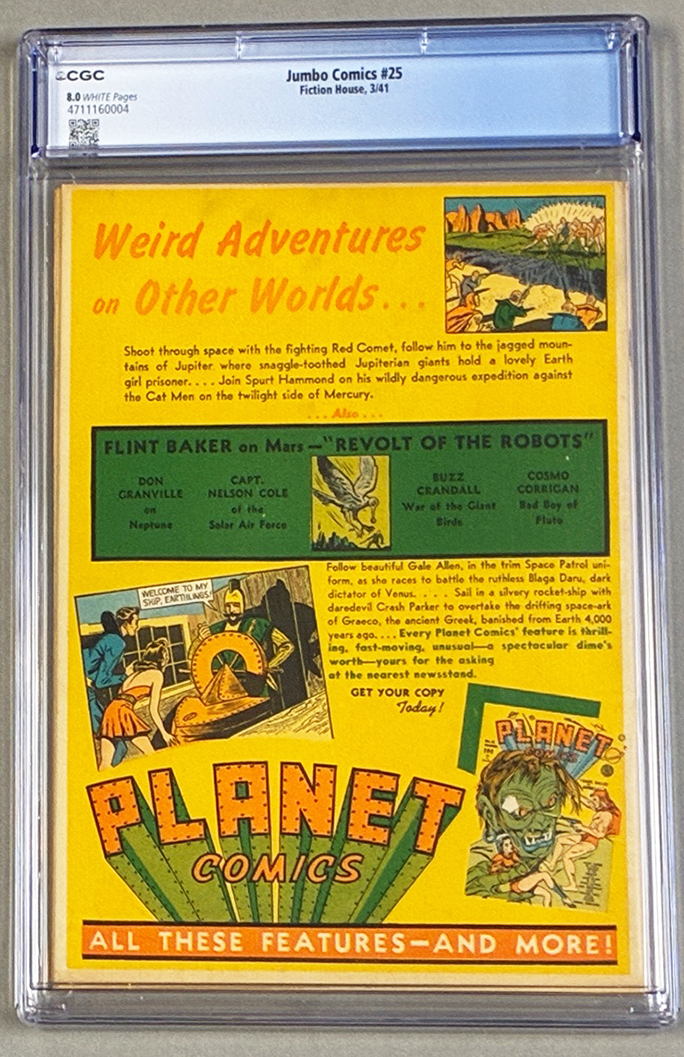 Jumbo Comics #25 CGC 8.0 Back Cover