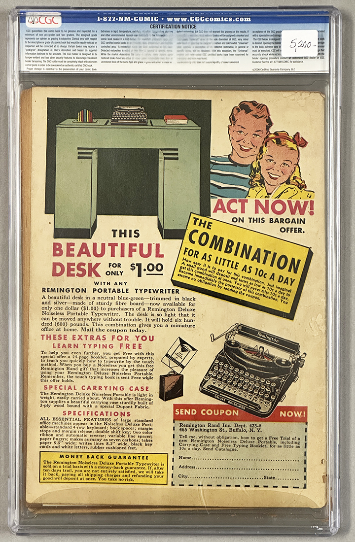 Marvel Mystery Comics #10 CGC 5.0 Back Cover