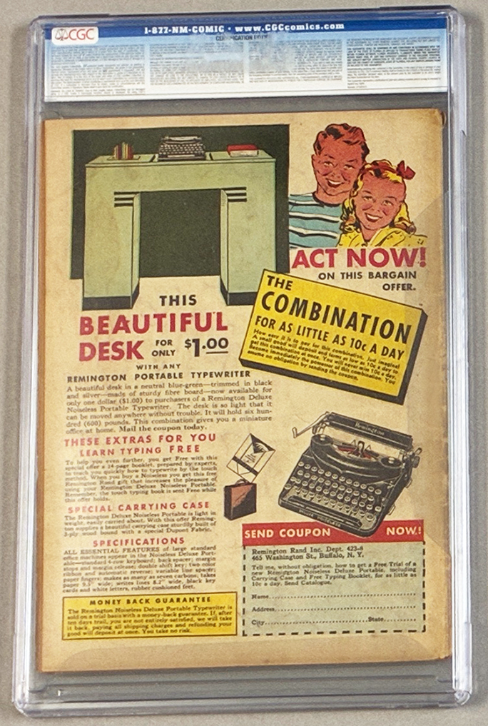 Marvel Mystery Comics #10 CGC 3.5 Back Cover