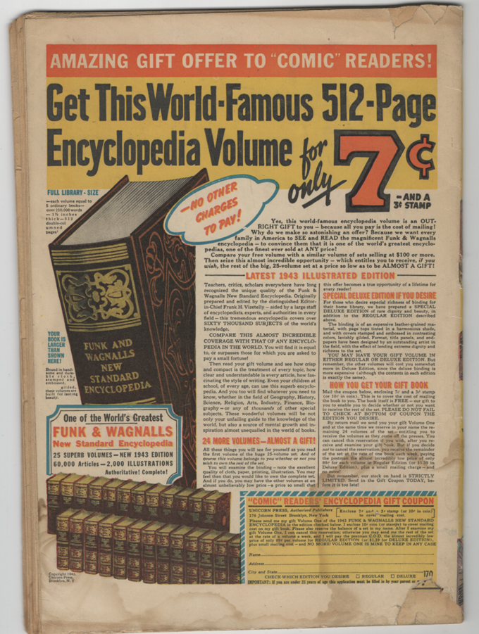 Planet Comics #24 G/VG Back Cover