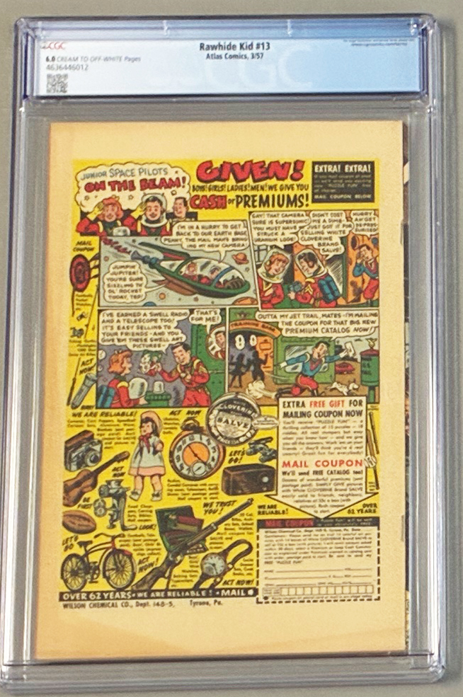 Rawhide Kid #13 CGC 6.0 Back Cover