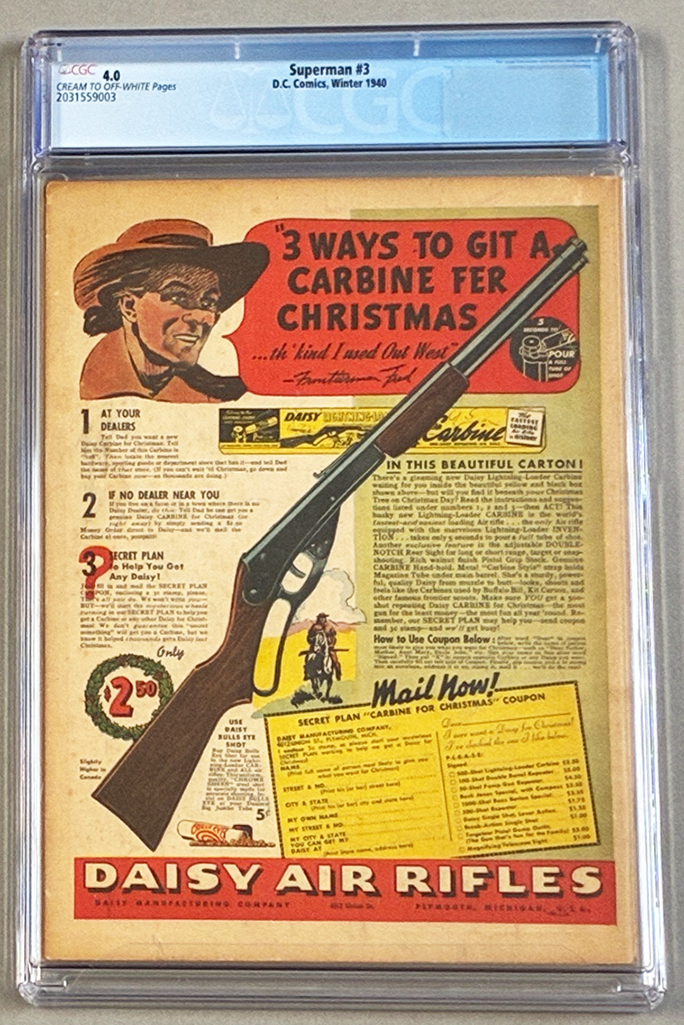 Superman #3 CGC 4.0 Back Cover