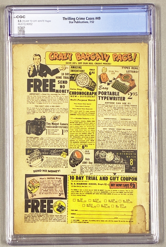 Thrilling Crime Cases #49 CGC 2.5 Back Cover