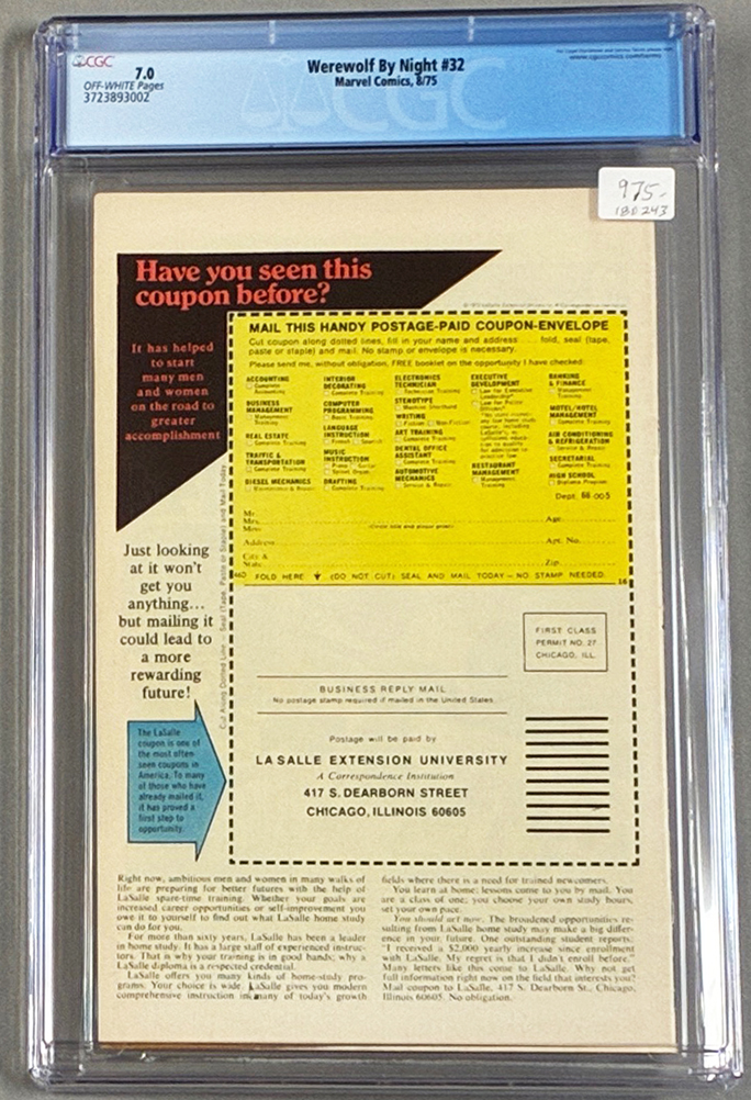 Werewolf By Night #32 CGC 7.0 Back Cover